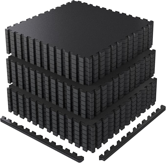 AIRHOP 0.79in Thick 72 Sq Ft Exercise Equipment Mats, 18 Tiles Upgraded Rubber Top with High Density EVA Foam, Large Interlocking Puzzle Gym Flooring for Home Gym, Heavy Weight Workout,Black