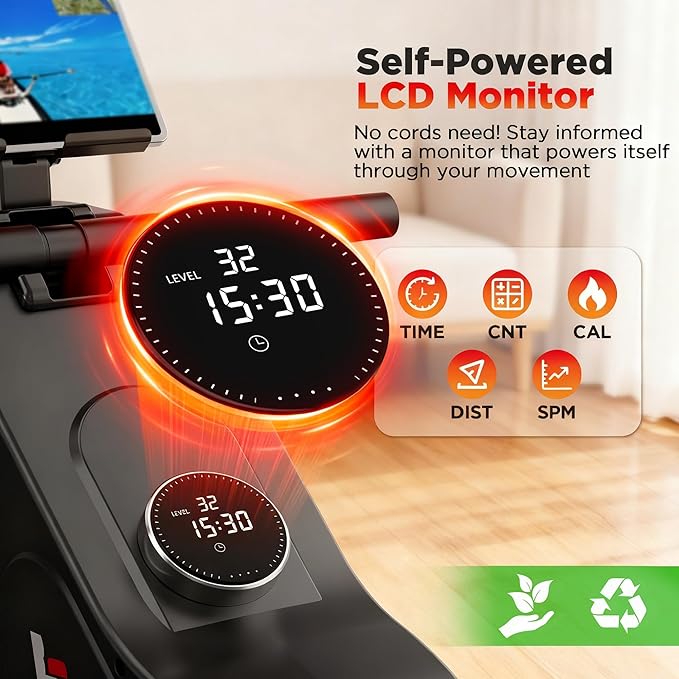 Rowing Machines for Home Use, Compact Rower Machine with 350 LBS Capacity,32-Level Self-Powered Resistance Knob with Real-Time Data Tracking, Dual Rail, Ergonomic Seat, App Support