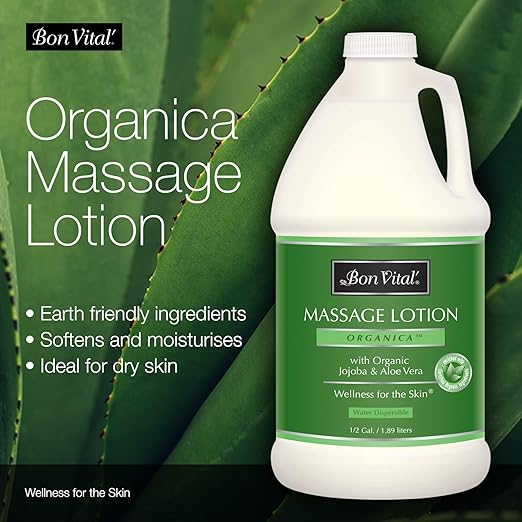 Bon Vital', Organica Massage Lotion, 1/2 Gallon, Lightweight Massage Lotion for Massage Therapy and Bodywork, Certified Organic Ingredients, Unscented, Professional Spa Use