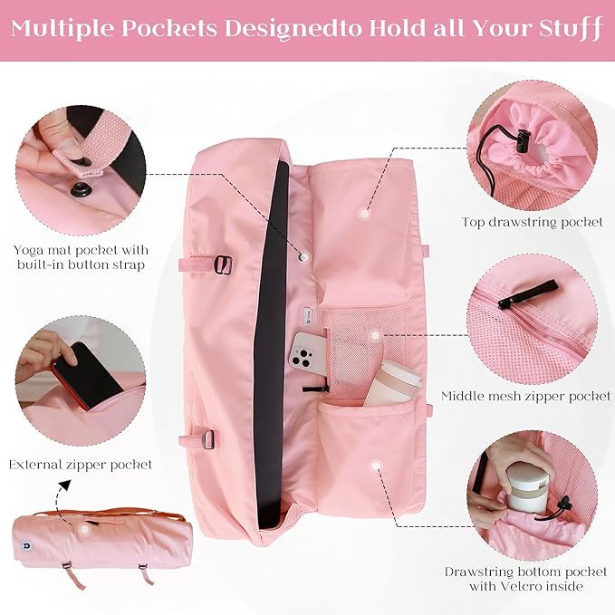 Tumaz Yoga Mat Bag | Padded Adjustable Shoulder Strap | Fits Up to 26" Mats | Multi-Pocket Storage for Essentials | Heavy-Duty G-Hook Closure | Lightweight & Durable for Yoga, Pilates & Fitness