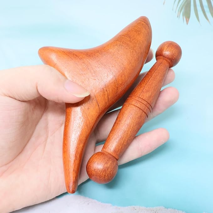 Honbay 2PCS Reflexology Tools Wood Body Massage Tools Triangle Massager Wooden Gua Sha Board Scraping Board Foot Massage Stick Tool Head Neck Hand Waist Calf Leg Foot Massager (Rosewood)