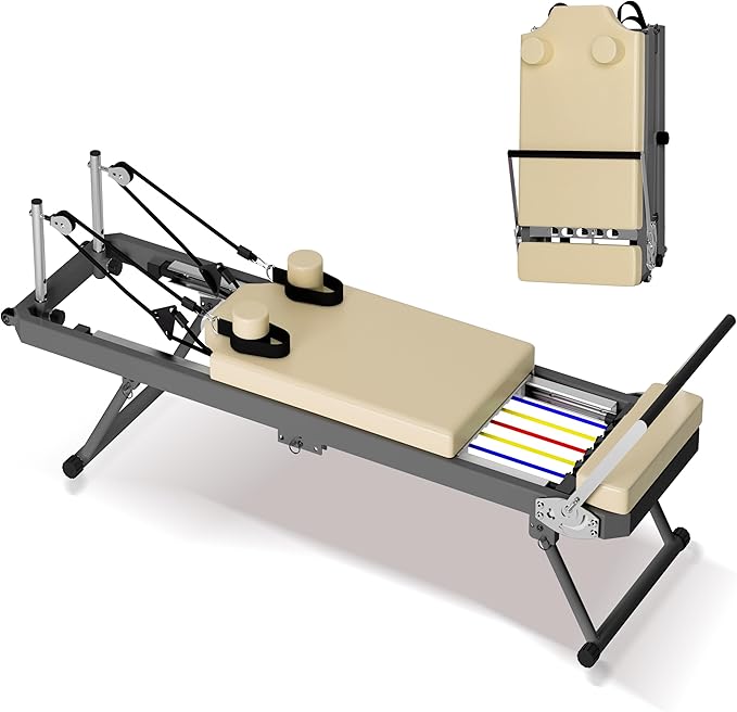 Pilates Reformer Workout Machine for Home Gym，Foldable Home, Yoga Studio，Suitable for Advanced and Beginners Users, Up to 330.5 lbs Weight Capacity