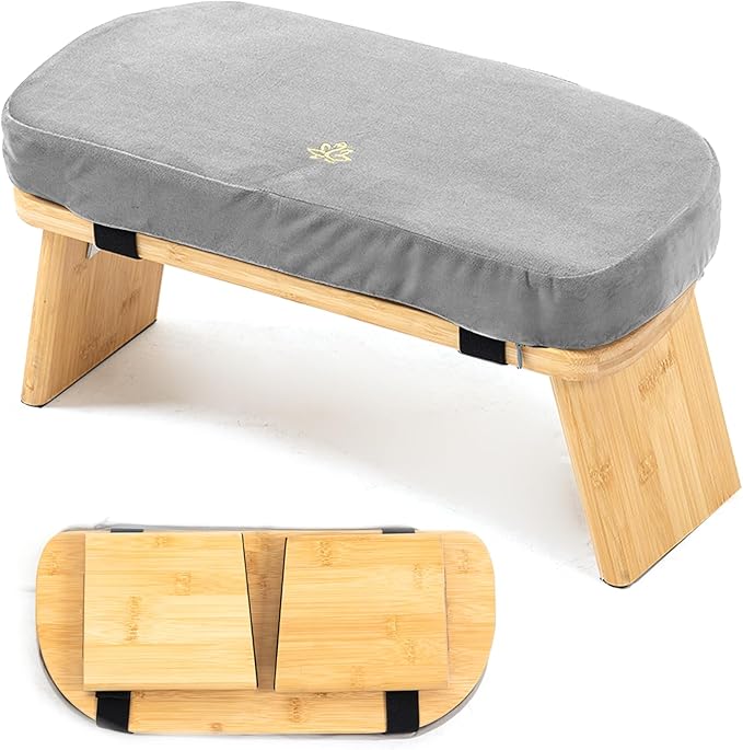 Meditation Bench, Bamboo Meditation Stool, Folding Kneeling Meditation Bench, Seiza Prayer Bench, Prayer Bench with Meditation Cushion, Kneeling Stool(Grey)
