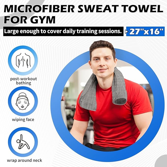 HOMERHYME Microfiber Workout Towels, 10 Pack Gym Sweat Sports Towels, 16 x 27 Inch Quick Dry Hand Towels, Absorbent Grey Towel for Home Yoga Fitness Spa Camping, Gym Accessories for Women Men