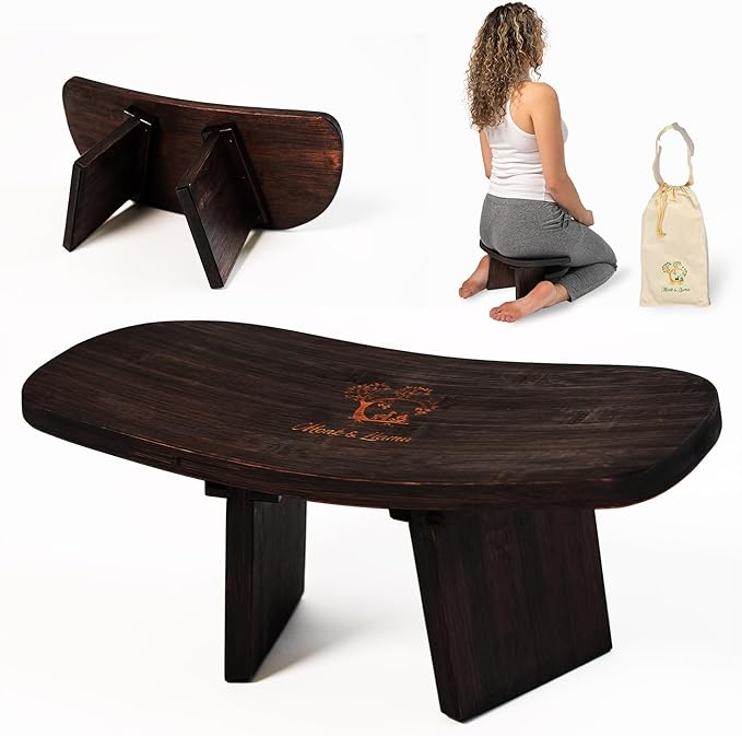 MONK & LLAMA Meditation Bench - Foldable, Ergonomic, Bamboo Kneeling Stool— Perfect Seiza Bench Meditation Stool Chair for Prayer & Travel - Deeper & Enjoyable Sessions