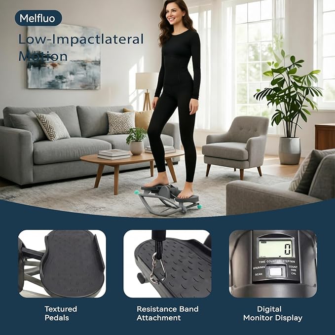 Rock Stepper Side to Side – Lateral Stepper & Glute Trainer with Resistance Bands, Low Impact Side to Side Stepper for Home Exercise, Quiet Step Rocker Machine No Assembly 250LBS