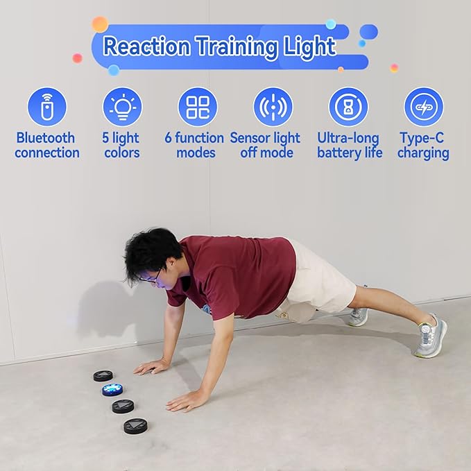 JOJOCY Reaction Training Light Magnetic, 5 Lights Color 6 Modes 30h Battery Life Improves Reaction Speed and Agility for Soccer, Basketball, Boxing, Rugby, Daily Entertainment (4)