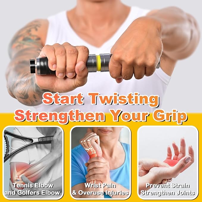 Grip Strength Trainer, Adjustable Resistance for Hand, Wrist & Forearm Strengthener with All-Metal Build, Portable Wrist Roller Exercise Equipment for Home Gym