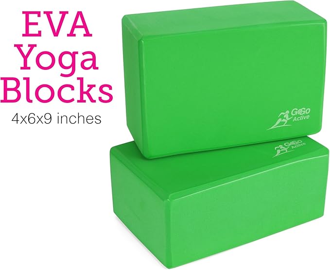 Yoga Accessories Set - Includes 2 Yoga Blocks, 1 Microfiber Non Slip Mat Towel 72X24, 1 Microfiber Hand Towel 24X15, 1 Yoga Strap, 1 Pair of Yoga Socks (Green)