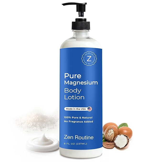 Zen Routine Magnesium Lotion for Sleep, Leg Cramps & Muscle Soreness with Shea Butter | Award-Winning Cream For Sleep – Safe for Kids – Unscented, Non-Greasy, Ultra Soothing – Made in USA