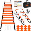 Agility Speed Training Equipment Set, Football Practise Set with 20ft Agility Ladder, 12 Cones, 4 Adjustable Hurdles, Jump Rope, for Basketball, Soccer Training, Football, Kids, Youth, Adults
