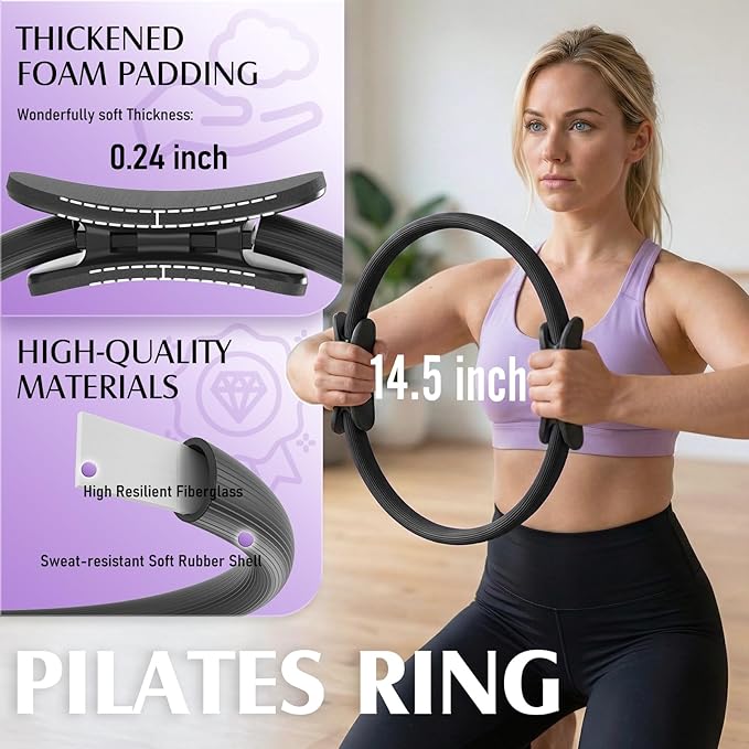 JKSHMYT Pilates Ring Fitness Circle for Women, Pilates Equipment – 14.5" Home Magic Exercise Workout, Better me Pilates Essentials Starter Set for Beginners Toning Shape Full Body