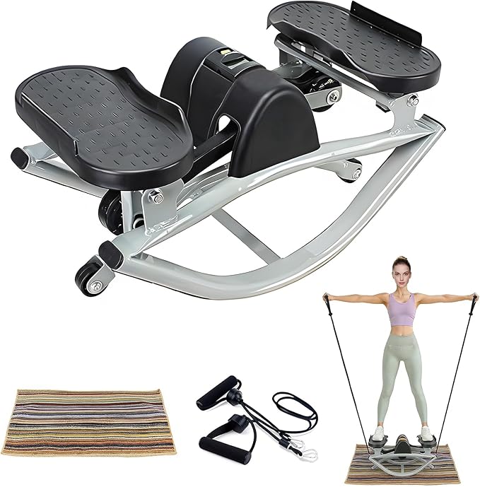 Rock Stepper with Display Screen, Lateral Rocking Fitness Stepper with Band and Non-Slip Mat, Home Mini Exercise Steppers for Legs, Glutes, Abs, Capacity 220Ib
