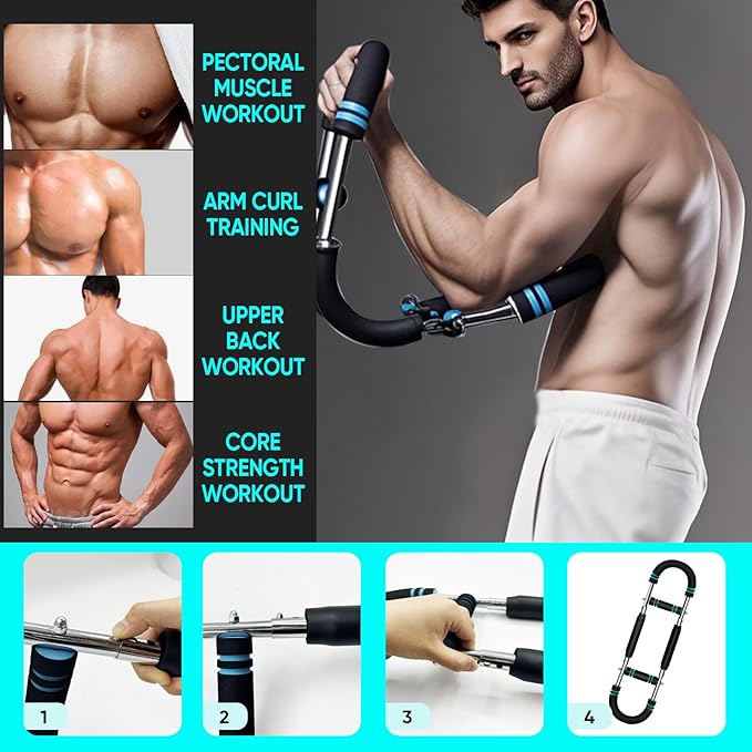 Twister Arm Trainer, Adjustable Arm and Chest Workout Equipment, Portable U-Shape Strength Training Bar for Men & Women, Spring Resistance Arm Exerciser for Home Gym & Fitness