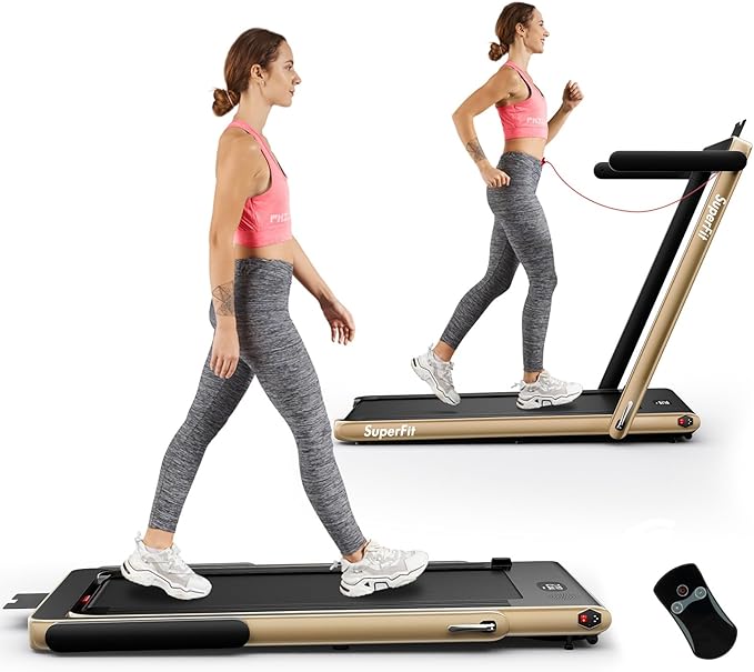 Goplus 2 in 1 Folding Treadmill, 2.25HP Superfit Under Desk Electric Treadmill, Installation-Free with Remote Control, APP Control and LED Display, Walking Jogging for Home Office