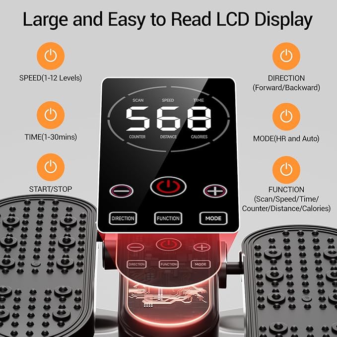 Under Desk Elliptical Machine, Electric Seated Pedal Exerciser, Mini Elliptical Leg Exerciser with Remoter, 12 Level Speeds, Forward & Reverse Direction, Manual & Auto Mode for Home Office