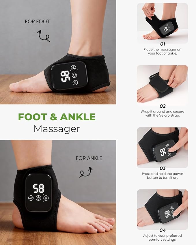 Foot Renew Triple Method Massager, 3 in 1 Cordless & Portable Foot and Ankle Massager with 3 Vibration Modes & 3 Heat Levels, for Heel, Arch, and Ankle Comfort & Relief for Home/Office/Travel (2PCS)