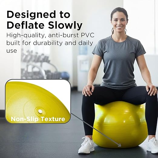 THERABAND Pro Series Exercise Ball, 18" Yellow Stability Ball for 4'7"–5' Users, Anti-Burst Yoga & Pilates Ball, Balance & Core Trainer, For Athletes Fitness at Gym & Home