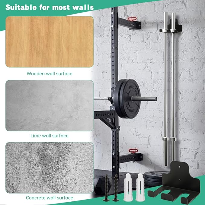 Vertical Barbell Wall Rack | Heavy-Duty Bar Holder for Garage Gym | Space-Saving Mount Organizes 33mm Bars（Commercial & Home）