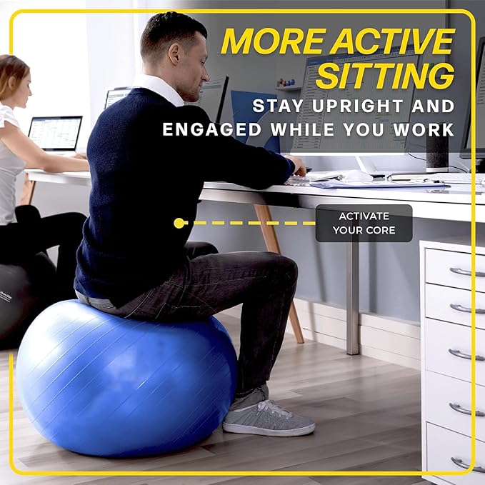 26 Inch Exercise Ball, Yoga Ball for Workout, Balance Stability, Fitness Ball for Office, Home, Gym, Balance Balls with Quick Pump