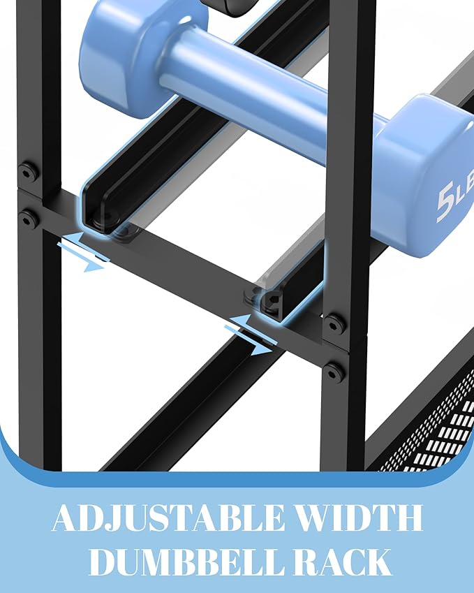 Dumbbell Rack Weight Storage Stand, Adjustable Weight Rack with Wheels, Metal Workout Equipment Storage Organizer, Home Gym Storage Organizer for Dumbbells, Kettlebells, Yoga Mat, Foam Roller