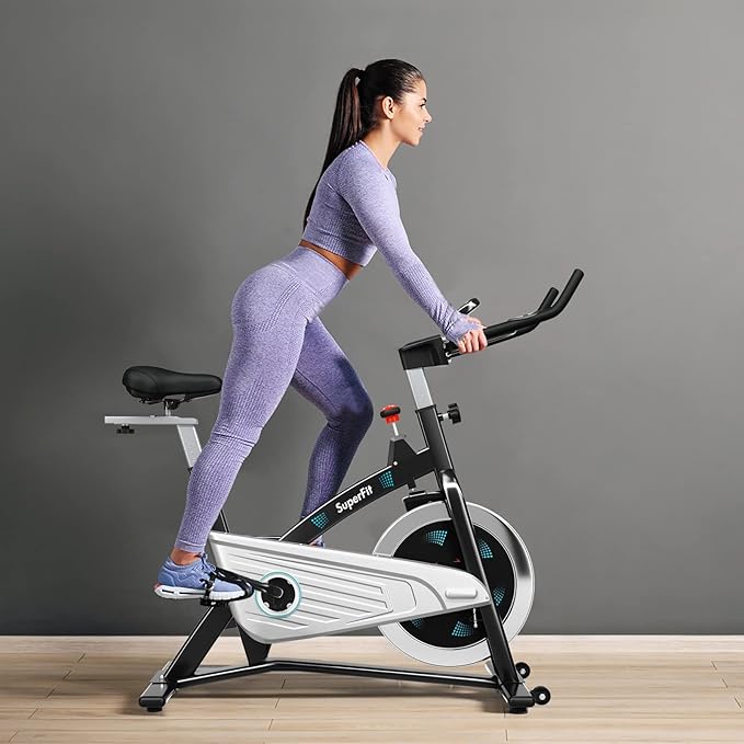 GYMAX Magnetic Stationary Bike, 30lbs Flywheel Indoor Cycling Bike with LCD Monitor & Heart Rate Sensor, Adjustable Cardio Aerobic Spinning Exercise Workout Bike for Home Gym
