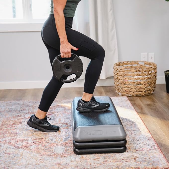 The Original STEP Exercise Step Platform, Health Club Size Stepper for Exercise at Home with 4 Stackable Risers for Height Adjustments