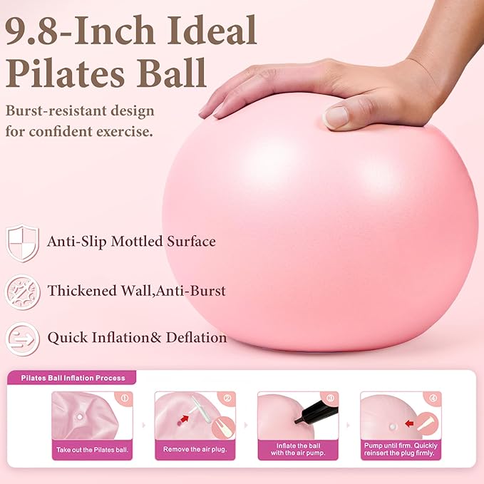 Pink Pilates Ring Kit with 14.5 inch Magic Circle & Foam Roller, Ergonomic Home Workout Equipment Set, Full Pilates Essentials for Women Beginners - Includes Exercise Guide & Storage Bag
