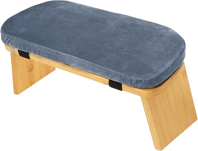 Meditation Bench Kneeling Stool Ergonomic Wood with Soft Cushion, Foldable Portable Prayer Bench, Meditation Stool 16.93x7.48x7.09inch- Gray Blue