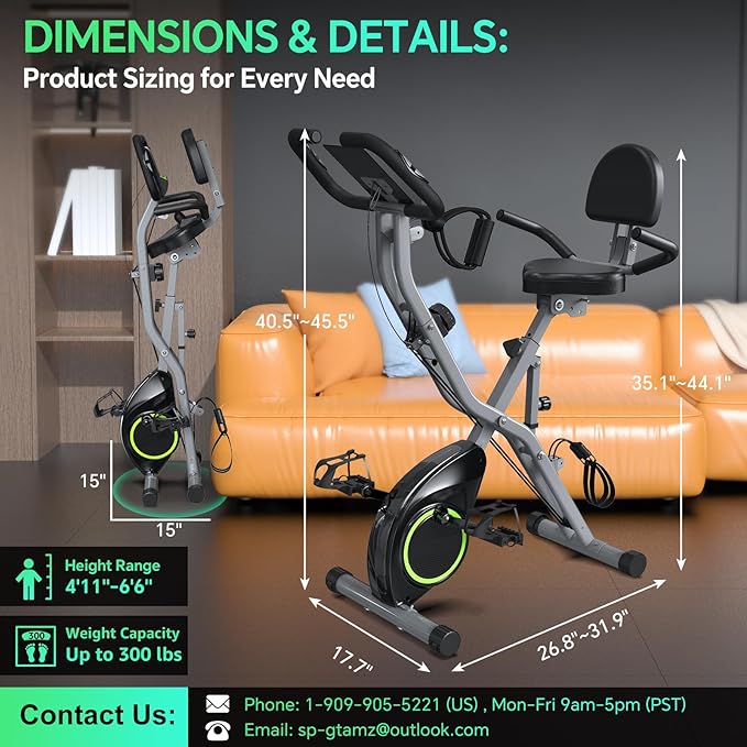 Foldable Exercise Bike Stationary Bikes for Home, 5 IN 1 Indoor Workout Bike, Cycling Bike with 16-Level Quiet Magnetic Resistance, 6.6 LBS Flywheel and 300LBS Capacity for Senior and Home Workout