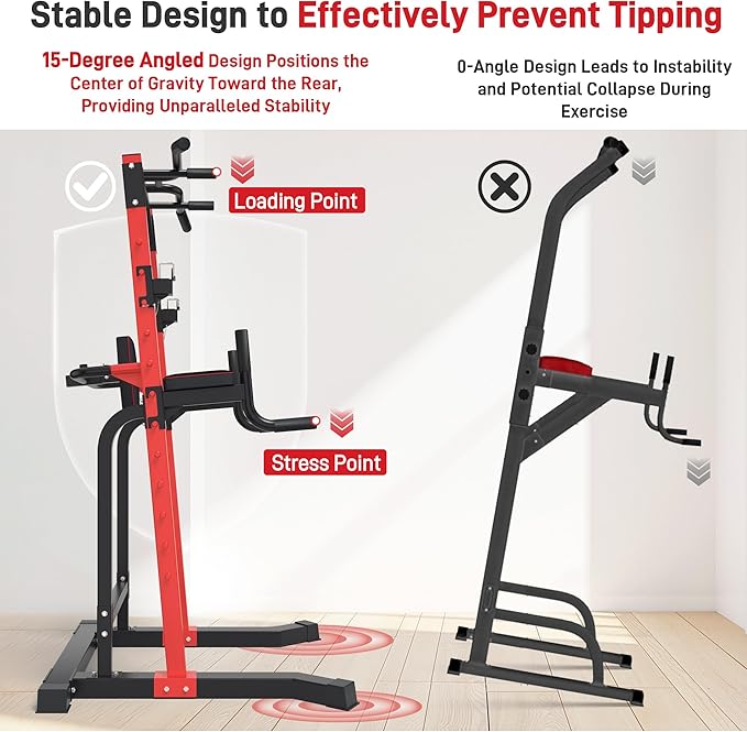 Outdoor Basic Power Tower, Pull Up Bar and Dip Station for Home Gym, 1500LBS Weight Capacity, Adjustable Height, Heavy Duty Steel Frame for Calisthenics, Strength Training Fitness Equipment