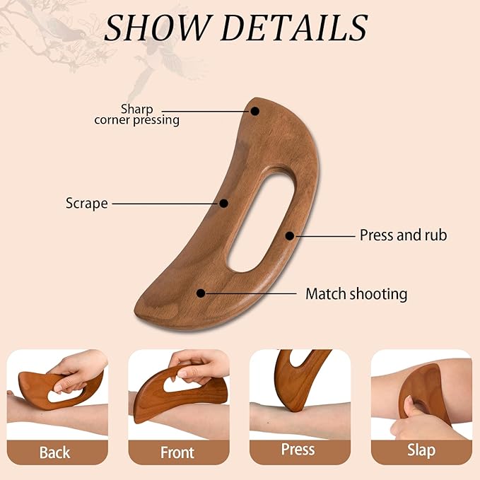 Wooden Cellulite Massager, Body Guasha Tool Lymphatic Drainage Massager Muscle Scraper Back Massage Tool Relieve Muscle Fatigue, Body Gua Sha Paddle Anti Cellulite Tool for Women and Men