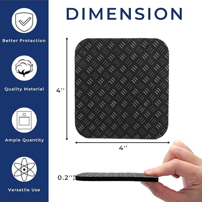 12 Pieces Treadmill Mat Pads, 4'' x 4'' x 0.2'' Non Slip Exercise Equipment Mats with Double-sided Silicone Coating, Anti-vibration Bike Mat for Hard Wood Carpet Floors, Walking Pad