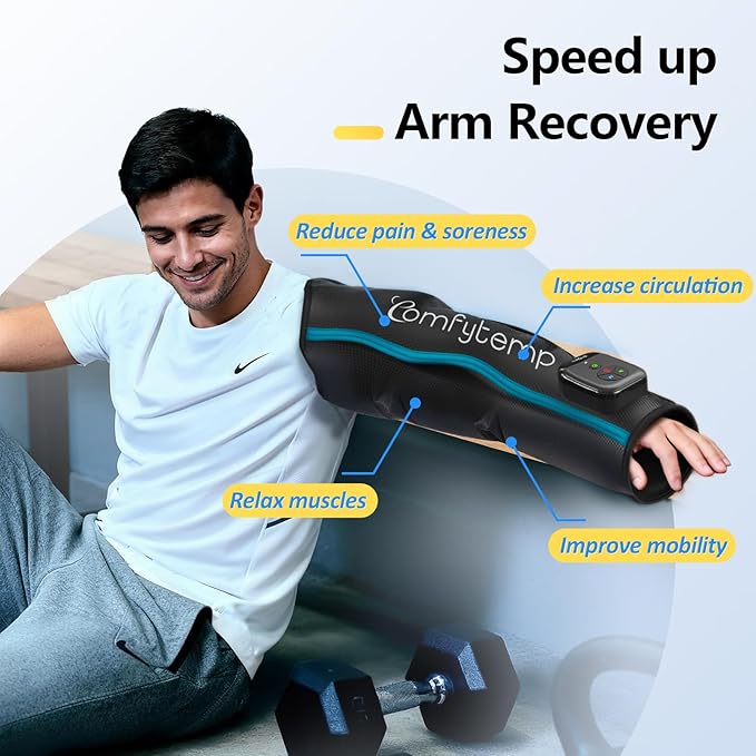 Comfytemp Air Compression Therapy Device K1065, Cordless Full Arm Massager for Circulation and Pain Relief, Portable Massage Sleeve for Wrist, Hand, Forearm