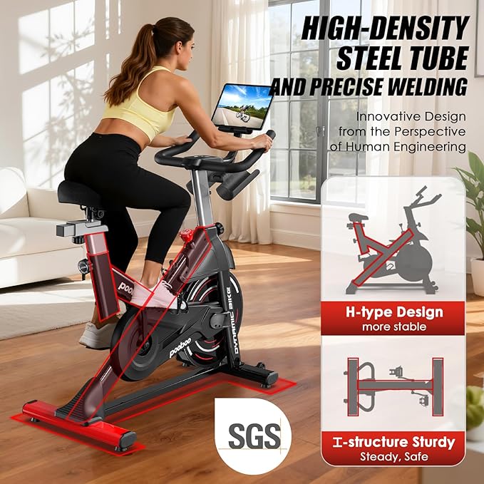 pooboo Exercise Bike, Adjustable Magnetic/Brake Pad Resistance Silent Belt Drive, Indoor Cycling Bike for Home Cardio, Fitness Stationary Bike with 350lbs/300lbs Weight Capacity &Upgraded Version Seat Solid Build 1