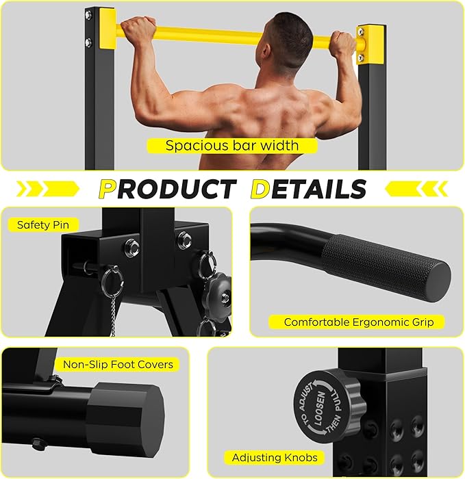 SogesHome Power Tower Dip Station Pull Up Bar for Home Gym, Adjustable & Foldable Multifunction Fitness Workout Station with Triangular Stability Design for Strength Training