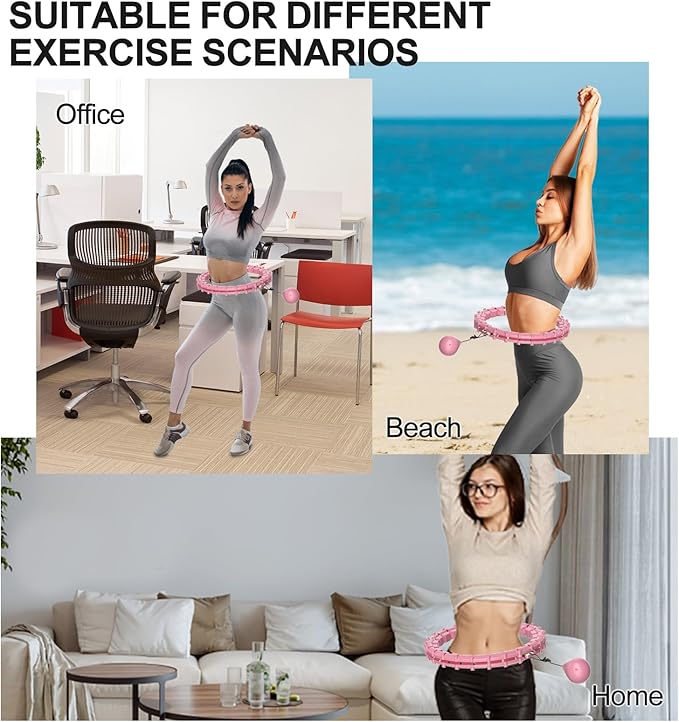 Plus Size Silent Weighted Hula Infinity Fitness Detachable Hoops 65-Inch 32 Knot, Smart Noiseless Infinity Hula for Women, 2-in-1 Waist and Abdominal Home Workout Equipment