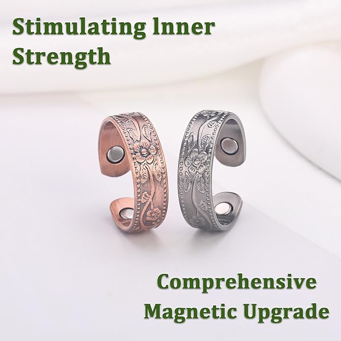Magnetic Copper Rings Set for Women, Elegant Lymphatic Jewelry Gifts, Vintage Adjustable Vine Design