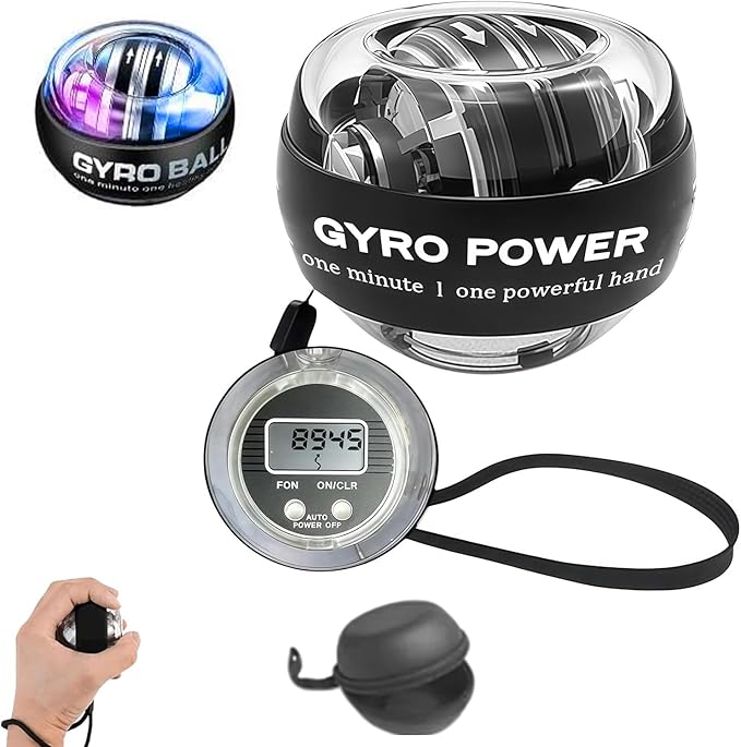 Torqueball Hand Exerciser with Counter, Auto Start Gyro & Torque Ball Hand Trainer Wrist Power Gyro Ball Hand Forearm Strengthener for Strengthen Arms Colorful Lighting Bones and Muscles (Black)