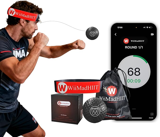 Boxing Reflex Ball with Punch Counter App, Fun Punch Game with Headband, Hand Eye Coordination Training | Boxing Equipment, Fitness Gift Ideas for Teen Boys and Anyone into MMA Training