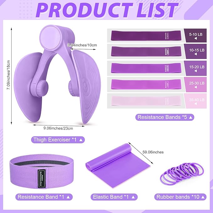 15 pcs Pilates Kit for Women Home Pilates Yoga Fitness Set with Pelvic Floor Trainer 5 Resistance Band Stretching Strap Non Slip Sock Ball Wristband Headband Gym Bag