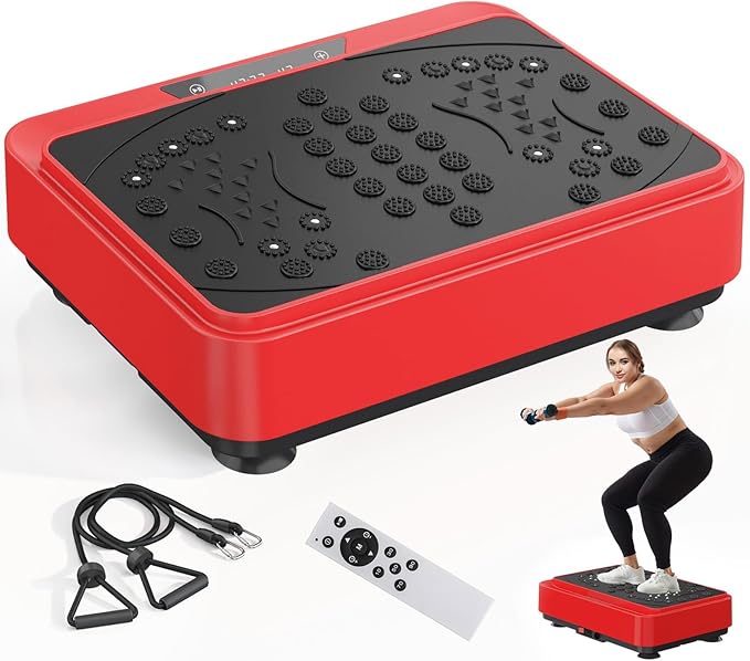 Vibration Plate Exercise Machine, Vibration Plate for Lymphatic Drainage with Remote Control & LCD Display, Vibration Platform with Fitness Resistance Bands for Women Men Weight Loss, 500lbs