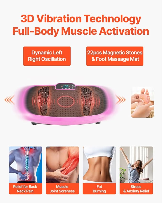 Happybuy Vibration Plate Exercise Machine - A Pink - Hued Fitness Marvel for All! This Full - Body Shaker, Equipped with Magnetic acupoints, is Perfect for Lymphatic Drainage and Weight Loss.