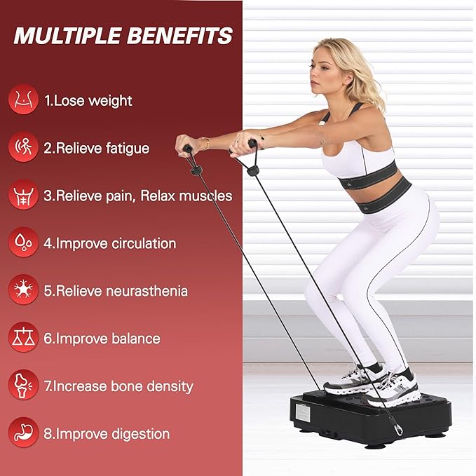 Vibration Plate Machine with Resistance Bands, 99 Speed Levels, 450LBS Capacity, Remote Control , Full Body Workout for Weight Loss & Lymphatic Drainage
