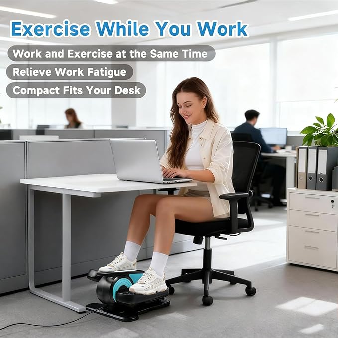 Under Desk Elliptical Machine, Leg Exerciser for Seniors Adults, Adjustable Speeds Elliptical Trainer with Remote, Quiet & Portable Mini Seated Pedal Exerciser for Home Office Use