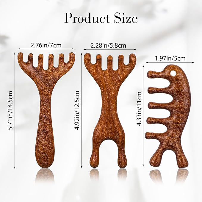 3 Pcs Wooden Scalp Massager,Five Touch Therapy Combs,Sandalwood Gua Sha Comb,Hair Massager Scalp Stress Relax,Protable Head Scratcher Manual Scalps Massagers,Wooden Wide Tooth Comb For Women, Men