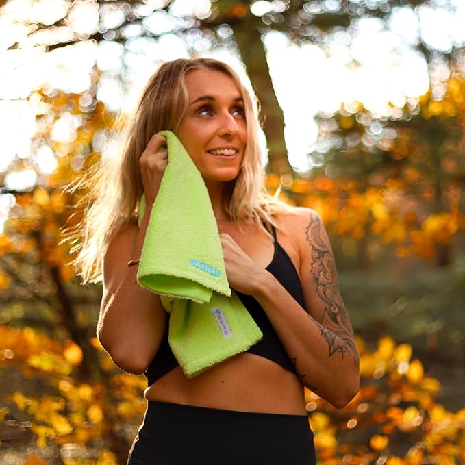 FaceSoft Eco Friendly Gym Towel for Working Out - Soft and Absorbent Cotton Exercise Towel - No Synthetic Microfibers or Plastics - Sweat Towel for Gym, Fitness, Sports, Yoga - Neon - 1 Pc
