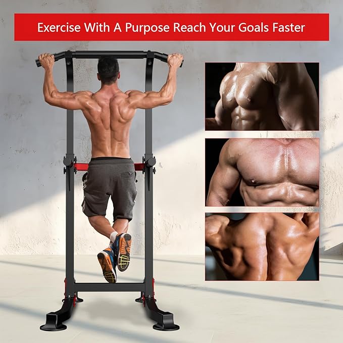 ZENOVA Pull Up Bar Dip Bar Squat Rack Workout Dip Station Height Adjustable Free Standing Chin Up Bar