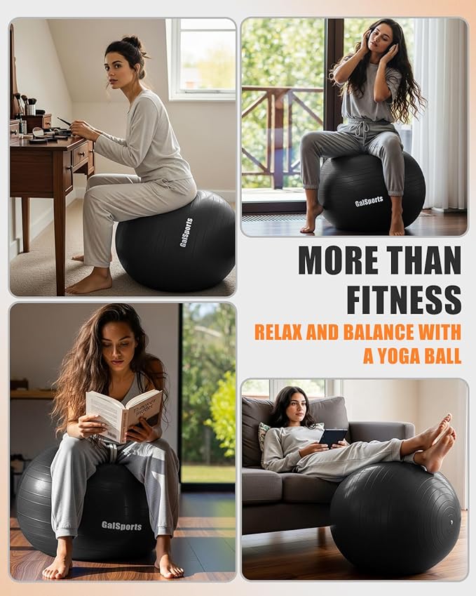 GalSports Anti-Burst Slip Resistant Stability Ball - Swiss Ball for Home Gym & Physical Therapy
