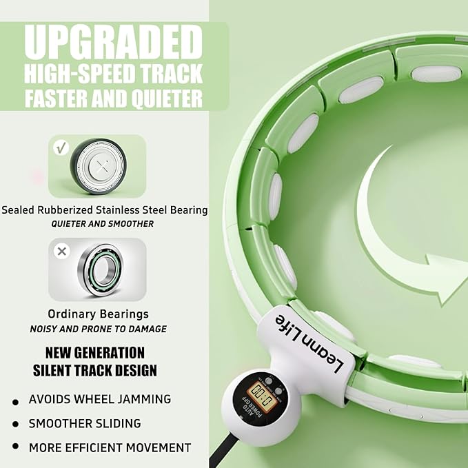 U5 Smart Weighted Hula Hoop with Counter – 16 Knots, 28"–46" Adjustable Infinity Hoop Plus Size, Quiet Rubberized Wheels, Ab Workout, Home & Outdoor Fitness, Weight Loss, Abdominal Toner